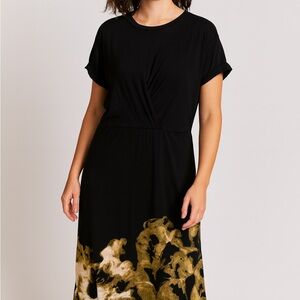 DKNY Black Dress with Gold/Green Floral Design